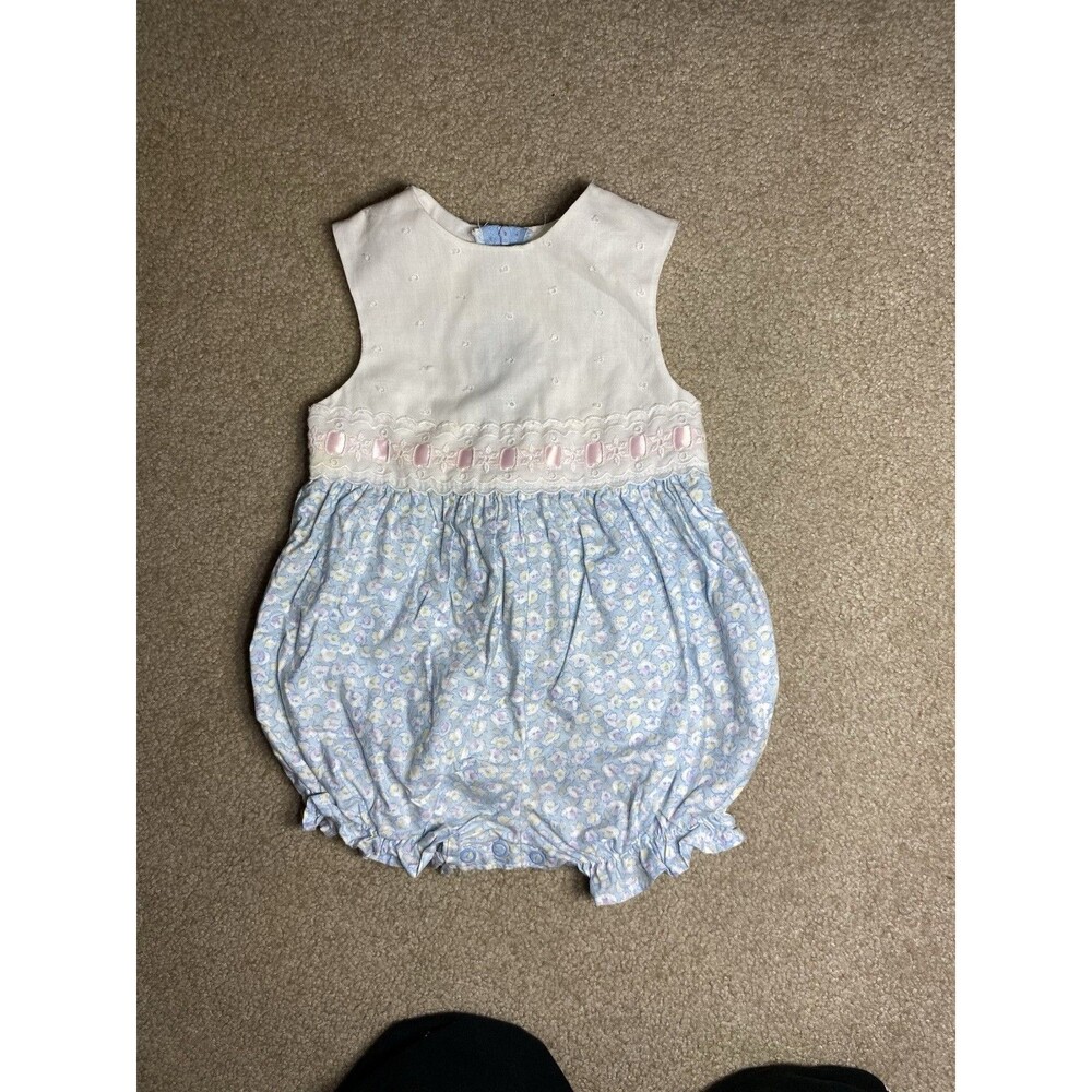 Classic Smocked Blue & White Baby One-Piece